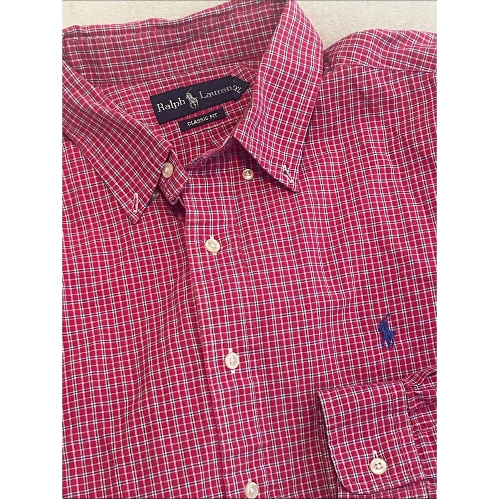 Polo Ralph Lauren Men XXL Classic Fit Plaid Button Down Shirt Red Blue Pony